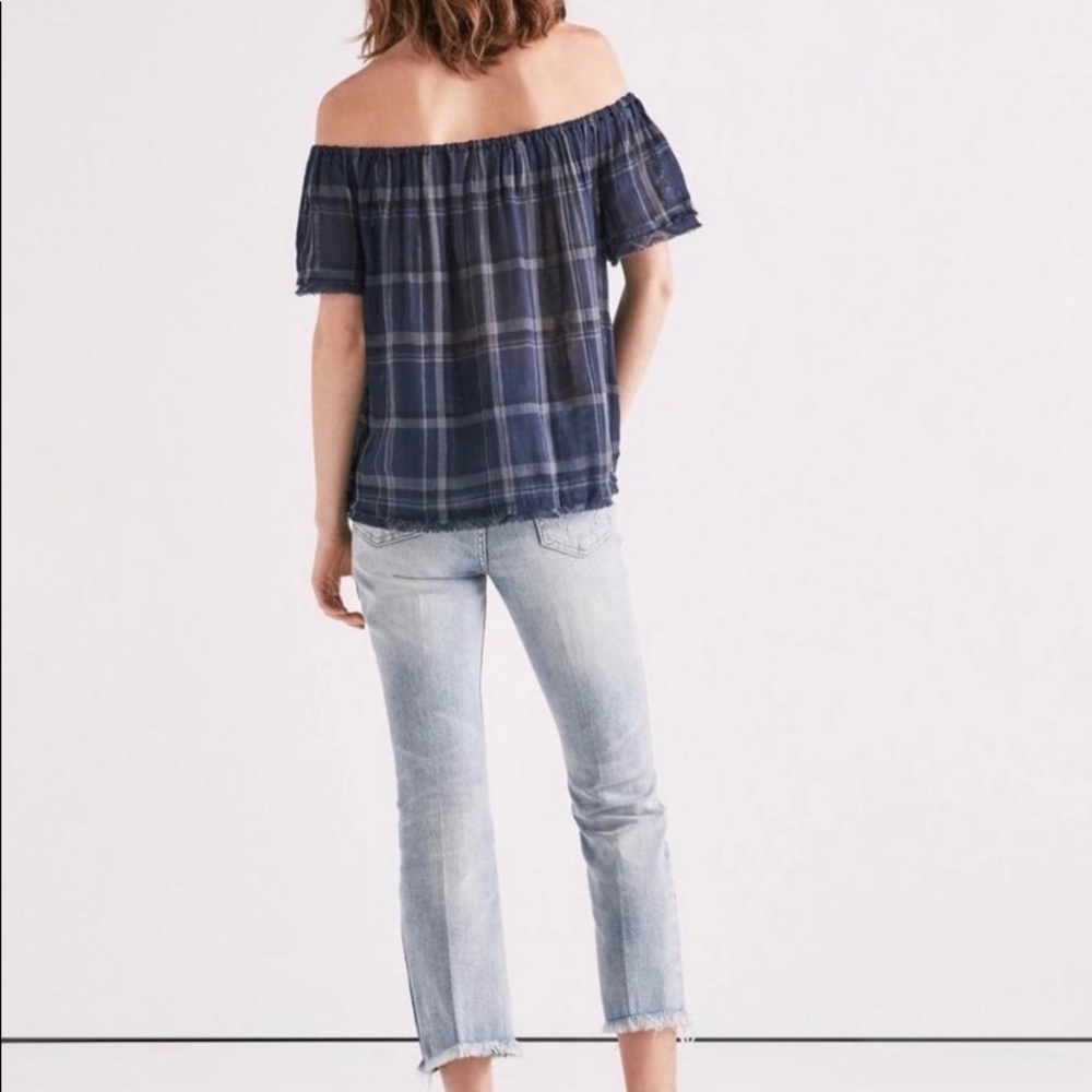 NWT Lucky Brand off shoulder blue plaid top - Picture 2 of 5